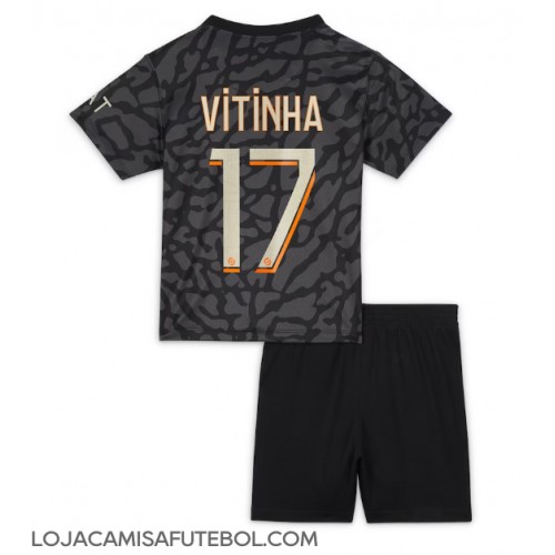 Camisa de Futebol Paris Saint-Germain Vitinha Ferreira #17 Equipamento Alternativo Infantil 2023-24 Manga Curta (+ Calças curtas)